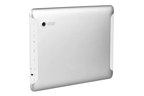 Tablet botão prata branco para trás em linha reta lado esquerdo — Fotografia de Stock