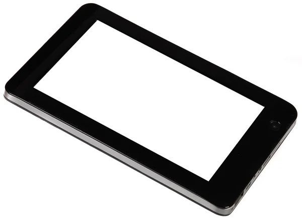 Tablet metal silver with black smooth front left side — Stock Photo, Image