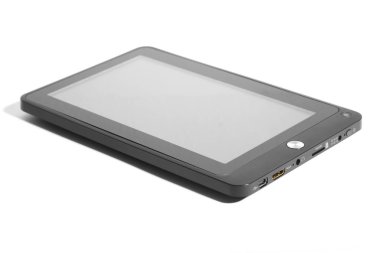 Tablet siyah gri ekran gölge ön sol tarafı ile yalan ile