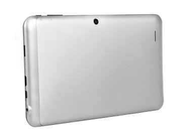Tablet cihaz geri gümüş metal ile siyah sol tarafta