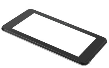 Tablet cihaz ile gümüş metal ön açısı uçan siyah