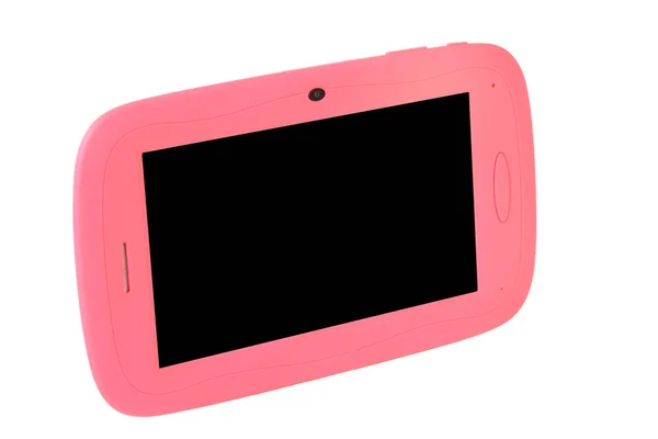 Tablet για παιδιά κορίτσι ροζ υπόθεση μπροστά ευθεία αριστερή πλευρά — Φωτογραφία Αρχείου