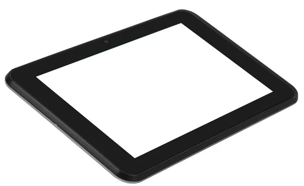 Tablet dispositivo preto com ângulo dianteiro de metal prata — Fotografia de Stock