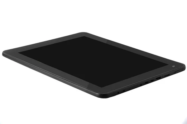 Przód czarny koncepcja tablet z czarny ekran kąt boku — Zdjęcie stockowe