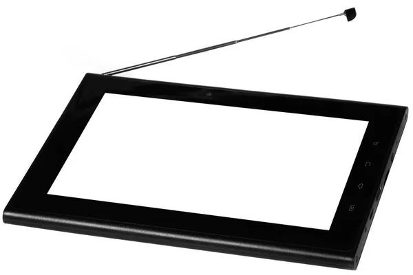 Tablet zwarte voorzijde rechtdoor rechts van de witte achtergrond — Stockfoto