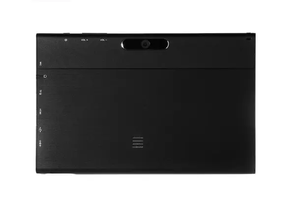 Tableta negra espalda recta sobre fondo blanco — Foto de Stock