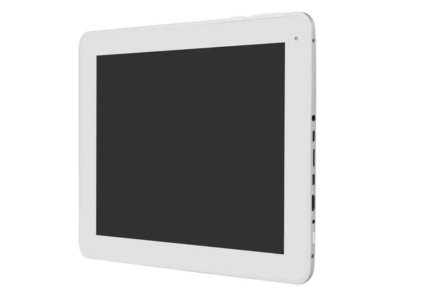 Tablet putih dengan layar hitam depan lurus sisi kanan — Stok Foto