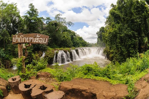 Widzenia Tad Pha Souam wodospad Bajeng Parku Narodowego, Paksa — Zdjęcie stockowe
