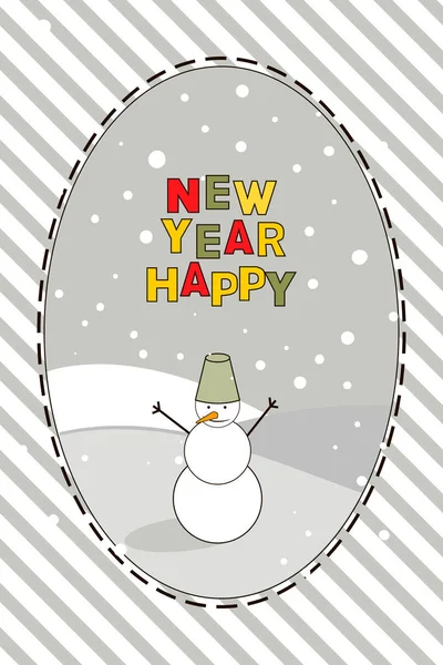New Year card with snowman and greeting — Stock Vector