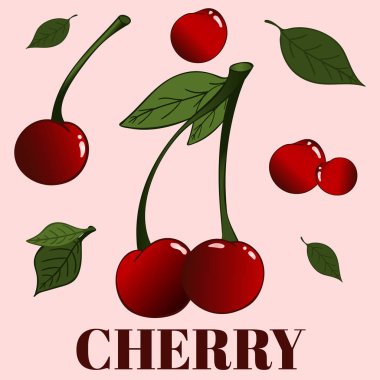 Küme içeren kiraz ve gruplandırılmış ve ayrılmış yapraklar, olmayan bir dizi