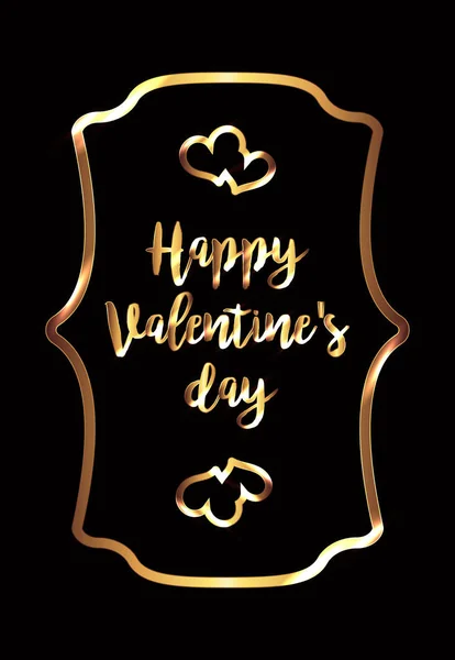 Une carte Saint-Valentin avec fond noir et décorations dorées — Image vectorielle