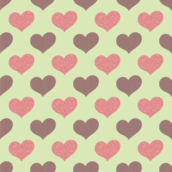 A seamless pattern with even hearts with patterns inside — Stock Vector
