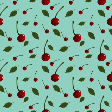 Desen kiraz ve yaprakları ile rasgele yerleştirilmesi