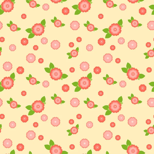 A seamless pattern with flowers and leaves on light beige background — Stock Vector