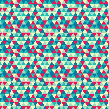 Nane, sarı, kırmızı ile kesintisiz geometrik desen. Mavi ve yeşil üçgenler. 