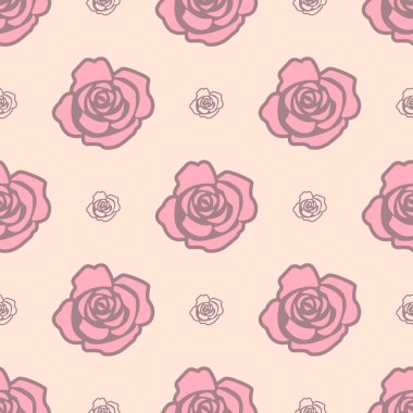 Büyük pembe Gül ve açık bej renkli hafif pembe küçük güllerinin nazik seamless modeli.