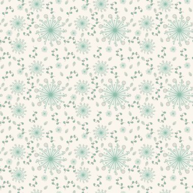 Dandelions nane renkli açık bej renkli tarih ile Seamless modeli. Vektör çizim. Çiçek sorunsuz arka plan elbise, imalat, duvar kağıtları, baskılar, hediye paketi ve karalama defteri için. 