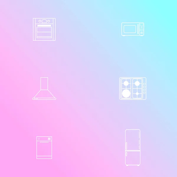 Set von Ikonen von Haushaltsgeräten im flachen Stil. einfache Symbole auf dem Hintergrund des Farbverlaufs. Vektorillustration. — Stockvektor