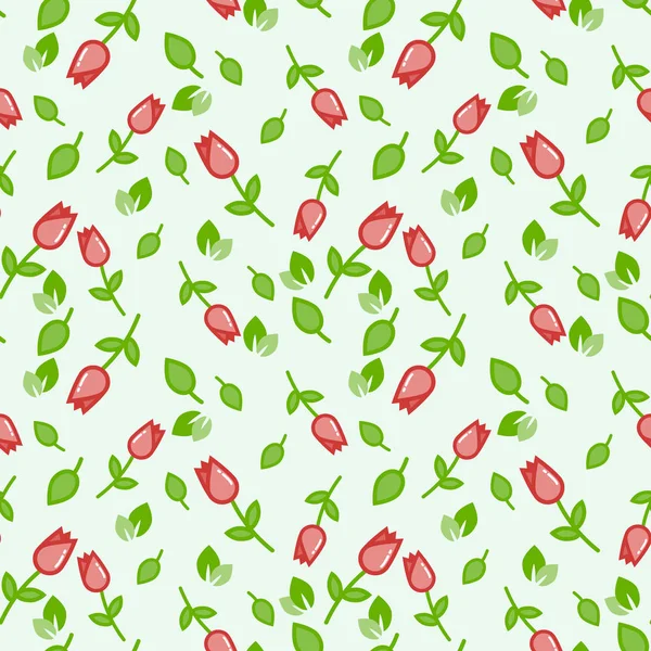 Нежный векторный рисунок с нежными красными и розовыми тюльпанами на светло-зеленом фоне. Цветочный бесшовный фон для платья, производства, обоев, принтов, подарочной упаковки и альбомов . — стоковый вектор