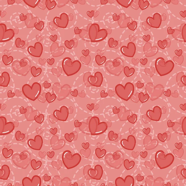 Naadloze vector patroon met roze harten ad abstracte stippellijnen op licht roze achtergrond. Vectorillustratie. De dag van de Valentijnskaart. Achtergrond voor de jurk, productie, achtergronden, prenten, gift wrap en scrapbook. — Stockvector