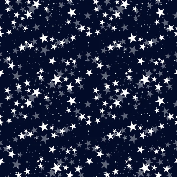 Бесшовный векторный рисунок с белыми звездами на темно-синем небе. Предпосылки для платья, производства, обои, принты, подарочная упаковка и альбом . — стоковый вектор