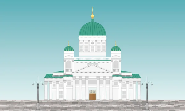 Detaillierte Vektorillustration der Kathedrale von Helsinki. flachen Stil. stylische farbenfrohe Landmarken für Webbanner, Schaltfläche, Logo und Poster. Symbol von Helsinki. Finnland. Symbol für Reisebüro. — Stockvektor