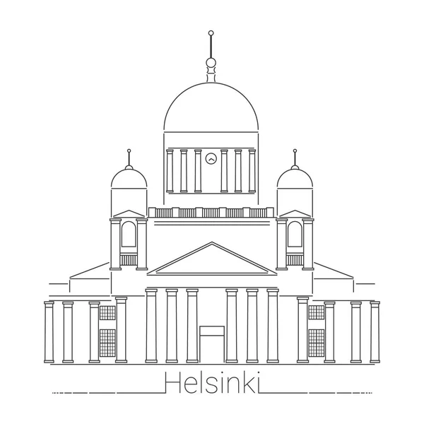 ヘルシンキ大聖堂のベクター イラストです。ライン アートのイラスト。Web バナー、ボタン、ロゴ、ポスターのための明確でシンプルなフラット ランドマークヘルシンキのシンボル。フィンランド。旅行代理店のアイコン. — ストックベクタ