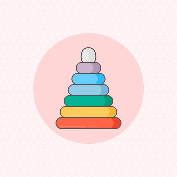 Simple vector icon for ring stacker in rainbow color on pink background. Flat style. — Stock Vector