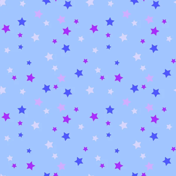 Бесшовный рисунок с голубыми и фиолетовыми звездами на голубом фоне. Векторная иллюстрация . — стоковый вектор