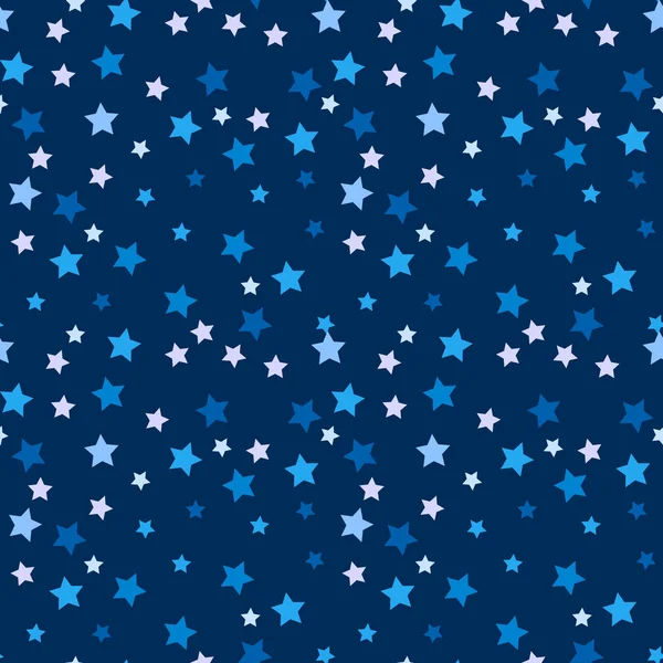 Patrón vectorial sin costuras con estrellas azules y blancas sobre fondo azul oscuro. Fondo para vestido, fabricación, fondos de pantalla, impresiones, papel de regalo y álbum de recortes . — Vector de stock