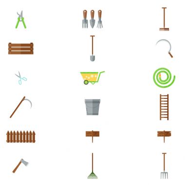 Set of various gardening items. Garden tools. Flat design illustration of items for gardening. Vector illustration. clipart