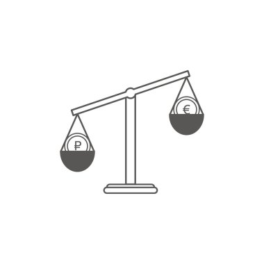 Basit icindeyiz Finans vektör Flaticon. Klasik iki para birimlerinin euro ve Rublesi ölçekler. Düz stil ikonu.