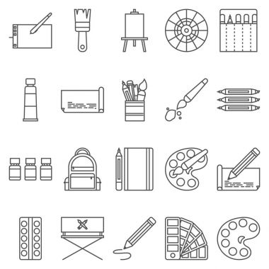 Basit Set ofartistic vektör Lineicons. Suchiconsas palet, suluboya, sanatsal araçlar, şövale ve daha içerir. 48 x 48 piksel mükemmel.