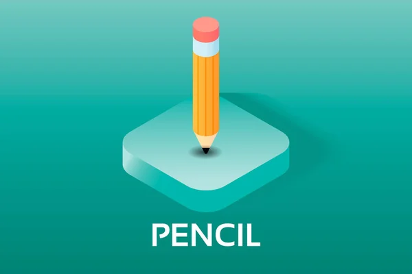 Einfaches Bleistift-Vektor-Isometrikicon. klassischer Bleistift auf blaugrünem Hintergrund. Bürowerkzeug, Schreiben, Schule. — Stockvektor