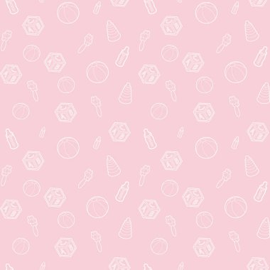 Sorunsuz vektör desen pembe hat sanat simgeleri ile hamilelik ve bebek. Elbise, imalat, duvar kağıtları, baskılar, hediye paketi ve karalama defteri için arka plan. 