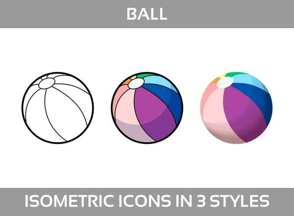 Simple Vector Icons of a baby ball in three style. Изометрические, плоские и линейные иконы искусства . — стоковый вектор