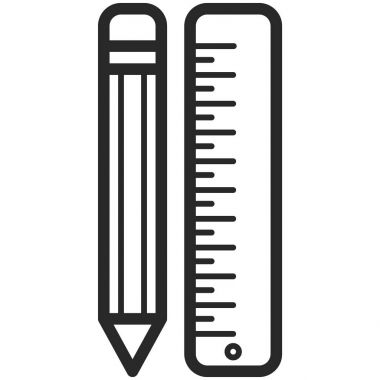 Bir kalem ve bir cetvel çizgi sanat tarzı basit vektör simgesi. Piksel mükemmel. Temel eğitim öğesi. Okul ve ofis araç. Üniversiteye geri.
