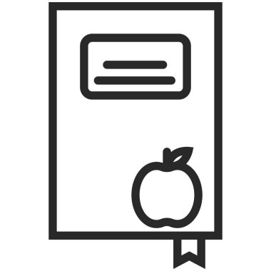 Çizgi sanat tarzı bir elma ile bir kitabın Basit Vektör Simgesi. Piksel mükemmel. Temel eğitim unsuru. Okul ve ofis aracı. Üniversiteye geri dön. 