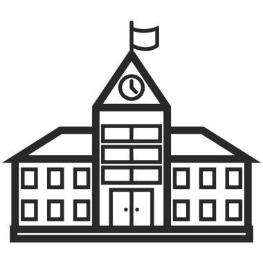 Çizgi sanat tarzında bir okul binasının Basit Vektör Simgesi. Piksel mükemmel. Temel eğitim unsuru. Okul ve ofis aracı. Üniversiteye geri dön. 