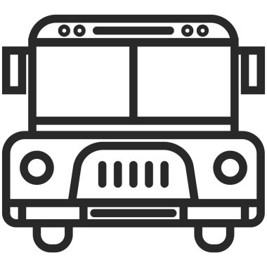 Çizgi sanat tarzında bir okul otobüsü Basit Vektör Simgesi. Piksel mükemmel. Temel eğitim unsuru. Okul ve ofis aracı. Üniversiteye geri dön. 