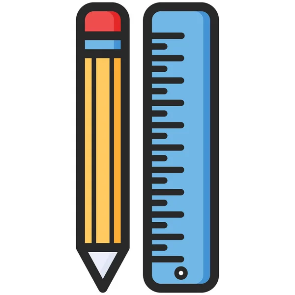 Enkel vektor ikon av en penna och en linjal i platt stil. Pixel perfekt. Grundläggande utbildnings element. Skol-och kontorsverktyg. Tillbaka till college. — Stock vektor
