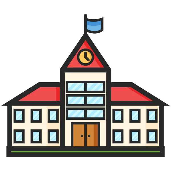 Simple Vector Icono de un edificio de la escuela en estilo plano. Pixel perfecto. Elemento de educación básica. Herramienta escolar y de oficina. Volver a la universidad . — Archivo Imágenes Vectoriales