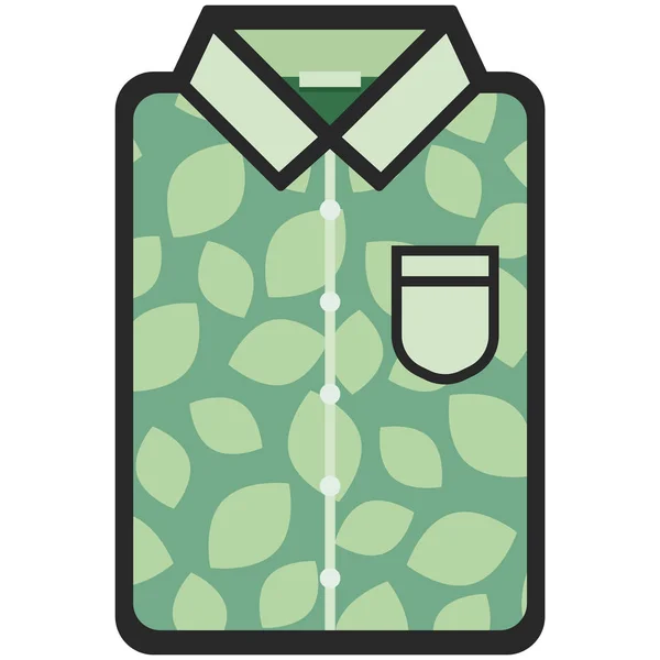 Ícone vetorial de uma camisa moderna verde com folhas para homens ou mulheres em estilo plano. Pixel perfeito. Bussiness e olhar de escritório. Para lojas e lojas —  Vetores de Stock