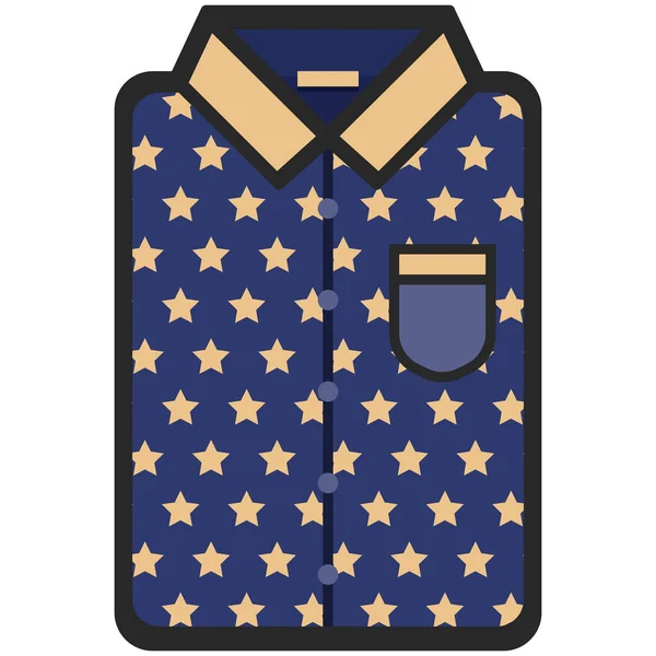 Vektor-Symbol eines modernen dunkelblauen Hemdes mit gelben Sternen für Männer oder Frauen in flachem Stil. Pixel perfekt. Business- und Office-Look. für Geschäfte und Geschäfte — Stockvektor