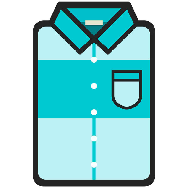 Vector Icon of a modern blue shirt with big stripe for men or woman in flat style. Pixel perfect. Bussiness and office look. For shops and stores 