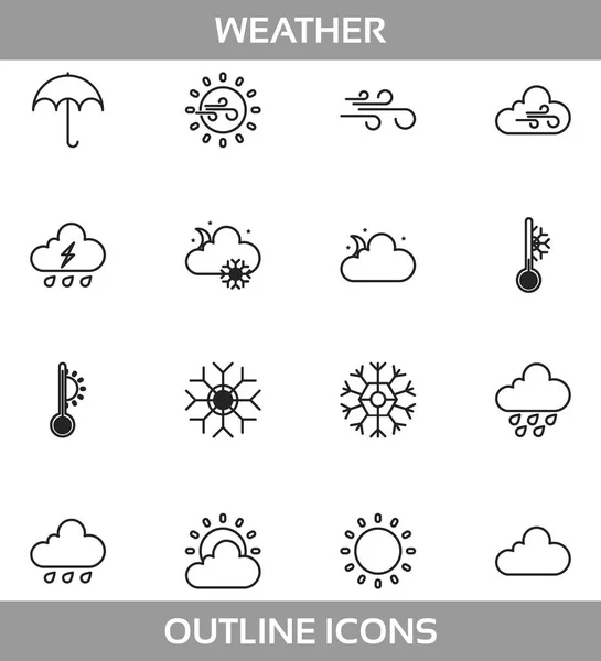 Set simple de clima Relacionado Vector LineIcons. Contiene tales Iconsassun, nube, tormenta, nieve, viento, lluvia y más.Pixel Perfect . — Vector de stock