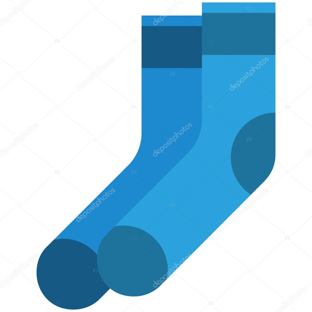 Vector Icon of blue socks for men or women in flat style without outline. Pixel perfect. Business and office look. For shops and stores 