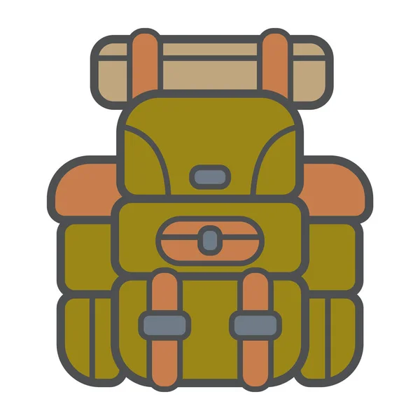 Mochila de camping de estilo moderno y plano con contorno. Atributo de viajero y turista. Equipo forestal. Ilustración vectorial — Vector de stock