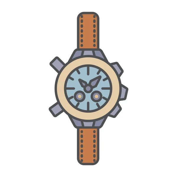 Relojes de Mano para el turismo en estilo plano moderno con contorno. Atributo de viajero y turista. Equipo forestal para tiempo y navegación. Ilustración vectorial — Vector de stock