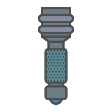 El feneri simgesi, beyaz arka plan üzerinde izole meşale vektör düz illustarion. Açık havada, kamp, yürüyüş ve doğa yürüyüşü turizm, elektrik led ışık. Pocket versiyonu.